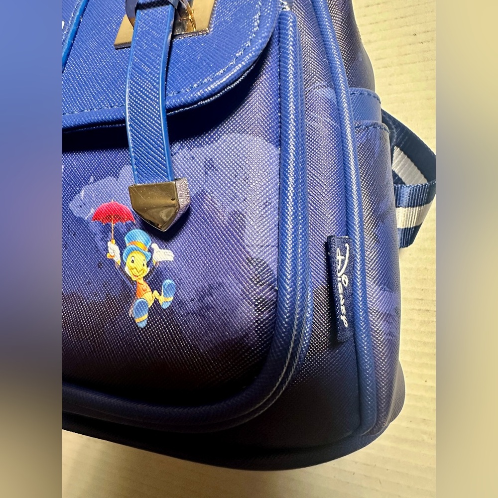 Disney Pinocchio‎ Purse Backpack 11″ Faux Leather Travel Blue Bag Jiminy Cricket - Picture 12 of 13